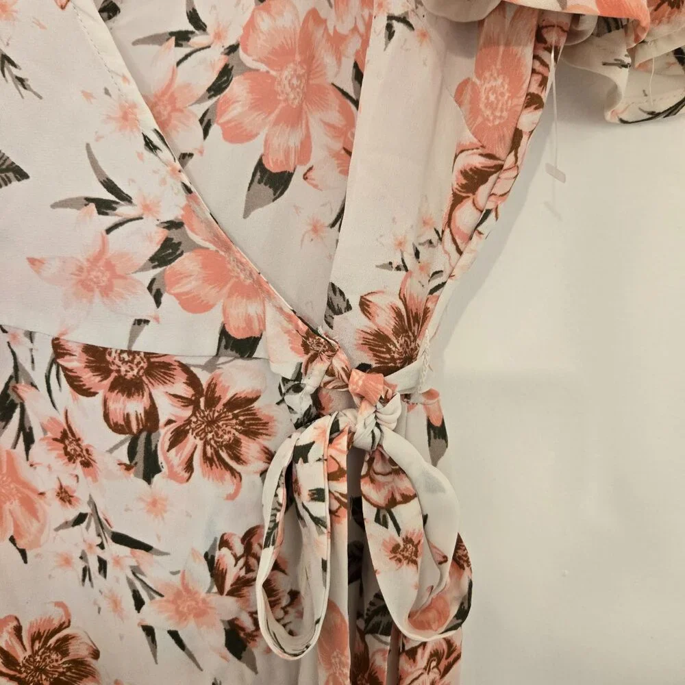 Time and Tru Floral Wrap Midi Dress Tie Waist Short Sleeve Size M - Picture 7 of 16